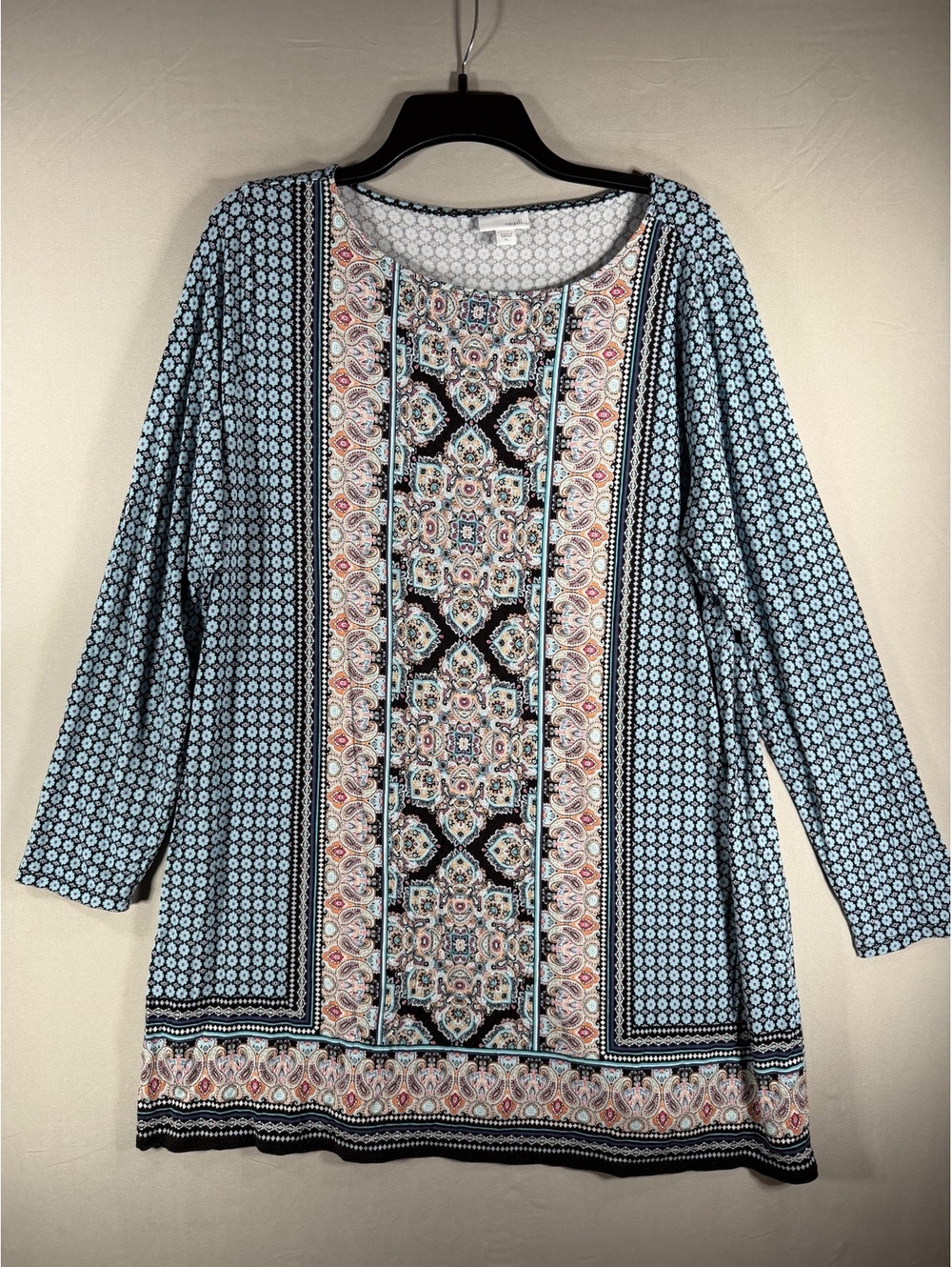 J. Jill  XL Long Sleeve Rayon Spandex Tunic Top with Geometric and Paisley Print